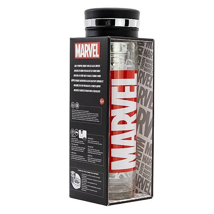 Infuzor de ceai din sticlă barosilicată, cu pereți dubli, 350 ml, roșu, Marvel [5]