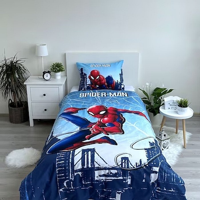 Set lenjerie pat copii, 100% bumbac, multicolor, 2 piese, 140×200 cm, 70×90, Blue, Spiderman [2]