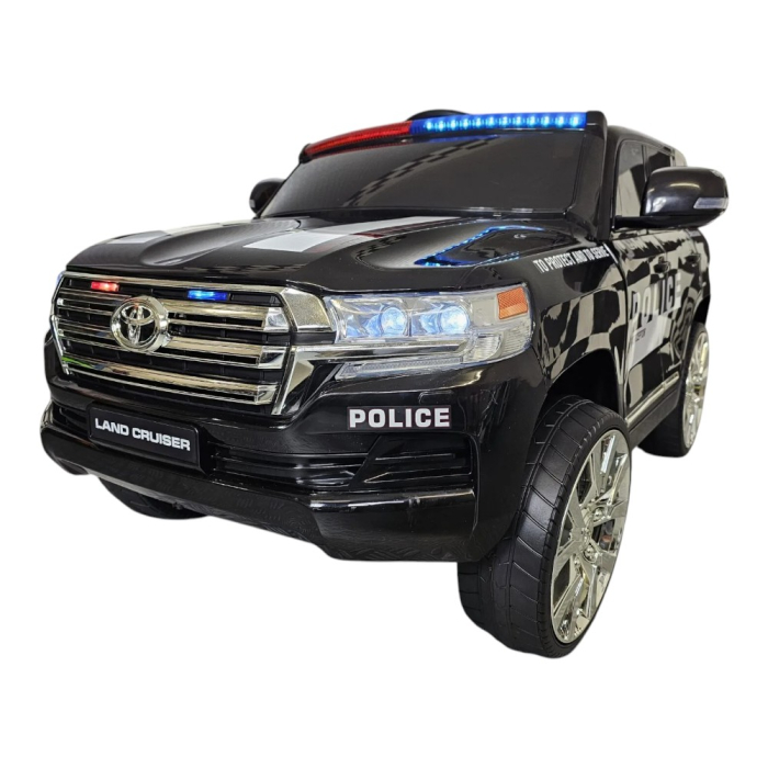 Mașină electrică de poliție licență Toyota Land Cruiser, pentru două persoane, Negru, 24V, cu telecomandă, Sunete/Muzică, USB, Lumini, 125x73x58 cm [1]