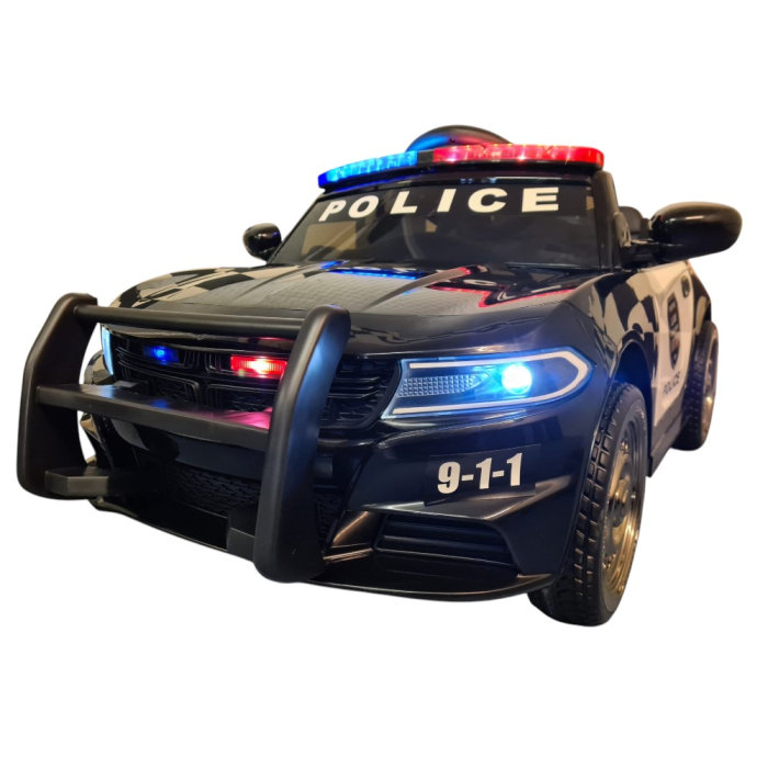 Mașină electrică de poliție, pentru două persoane, Negru, 12V, cu telecomandă, MP3, USB, 116x64x45 cm [1]