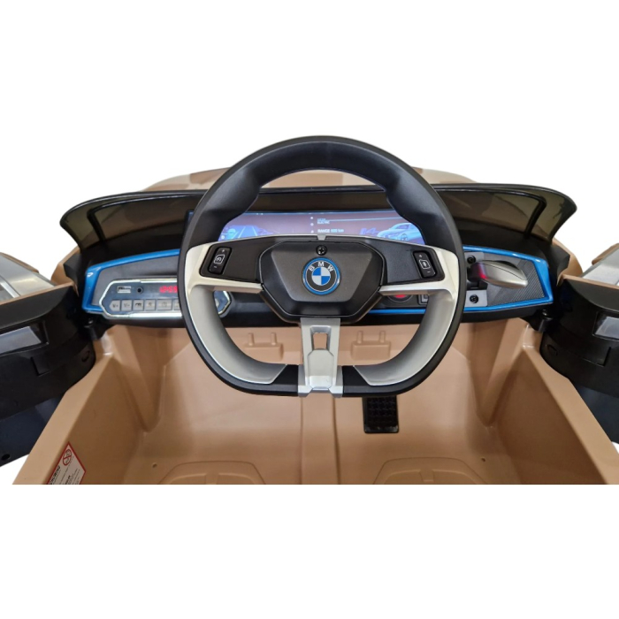 Mașină electrică licență BMW i4, pentru o persoană, Bej, 12V, cu telecomandă, Bluetooth, MP3, USB, 115x67x45 cm [8]