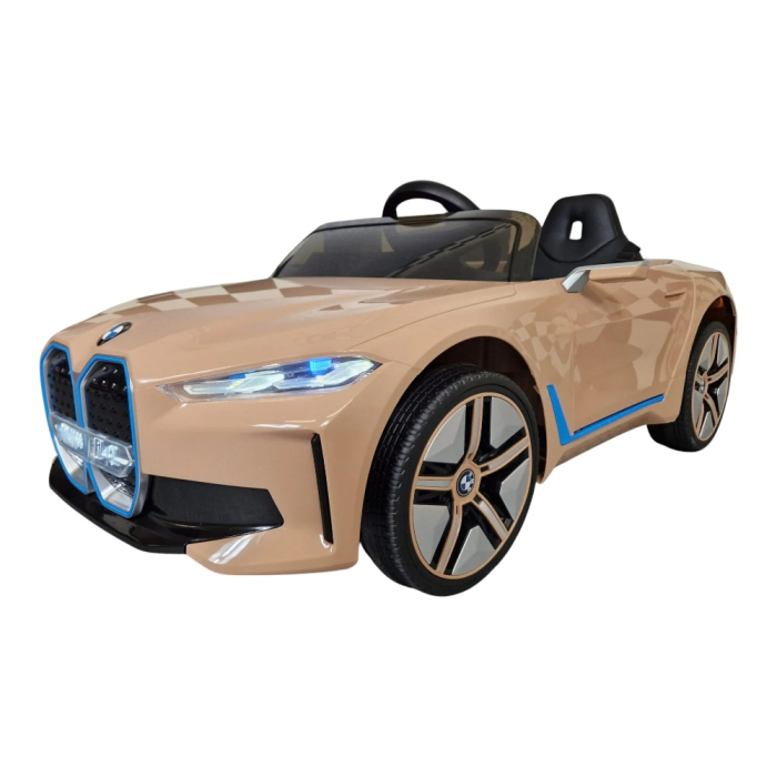 Mașină electrică licență BMW i4, pentru o persoană, Bej, 12V, cu telecomandă, Bluetooth, MP3, USB, 115x67x45 cm [2]