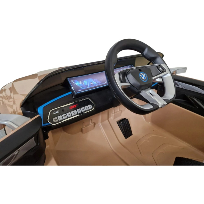 Mașină electrică licență BMW i4, pentru o persoană, Bej, 12V, cu telecomandă, Bluetooth, MP3, USB, 115x67x45 cm [9]