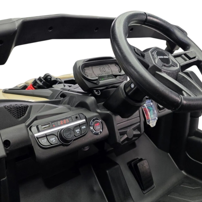 Mașină electrică licență Can-Am Maverick, pentru două persoane, Kaki, 12V, cu telecomandă, Bluetooth, USB, 108x73x63 cm [9]