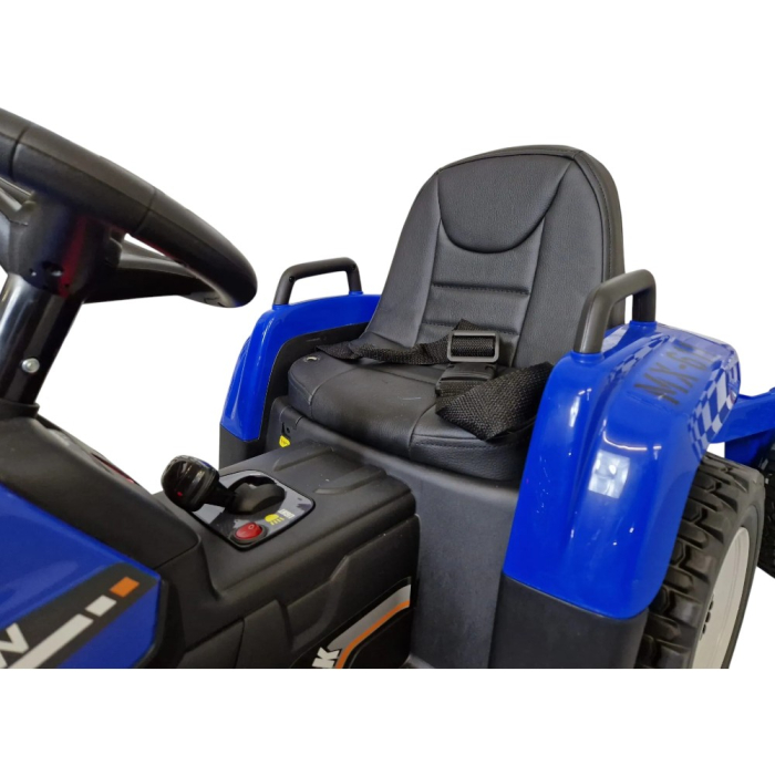 Mașină electrică tip tractor cu remorcă, pentru o persoană, Albastru, 12V, cu telecomandă, Sunete/Muzică, Bluetooth, 137x50x53 cm [7]