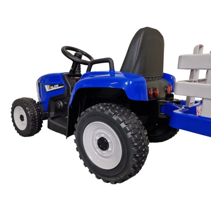 Mașină electrică tip tractor cu remorcă, pentru o persoană, Albastru, 12V, cu telecomandă, Sunete/Muzică, Bluetooth, 137x50x53 cm [5]