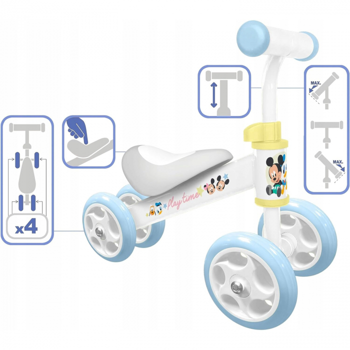 Mini bicicleta fara pedale pentru copii, varsta 1-3 ani, cadru ergonomic, sa larga din spuma, ghidon reglabil, manere anti lovire, Mickey Mouse [2]