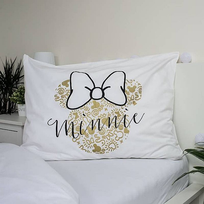 Set lenjerie pat copii, 100% bumbac, alb, 2 piese, 140×200 cm, 70×90, Minnie Mouse, Disney, gold02 [4]