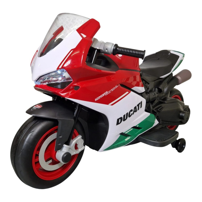 Motocicletă electrică cu licență Ducati Panigale, pentru o persoană, Multicolor, 12V, Sunete/Muzică, Lumini, Roți laterale, 108x43x68 cm [2]