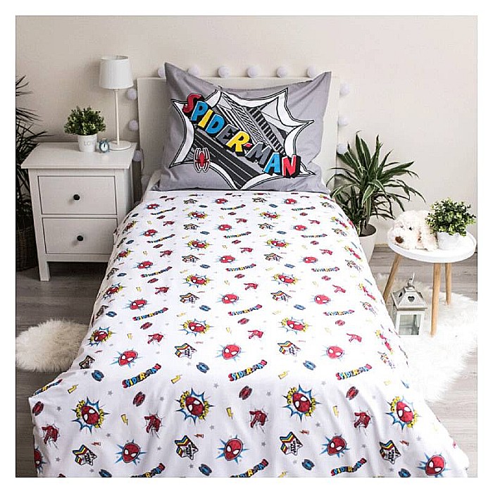 Lenjerie de pat pentru copii tematică Spiderman 2 Piese 140×200 cm husă pilotă 2 fete, 70×90 cm husă pernă 2 fete, 100% Bumbac [3]
