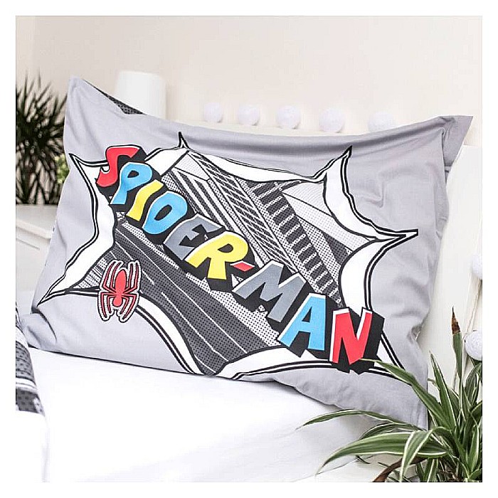 Lenjerie de pat pentru copii tematică Spiderman 2 Piese 140×200 cm husă pilotă 2 fete, 70×90 cm husă pernă 2 fete, 100% Bumbac [4]