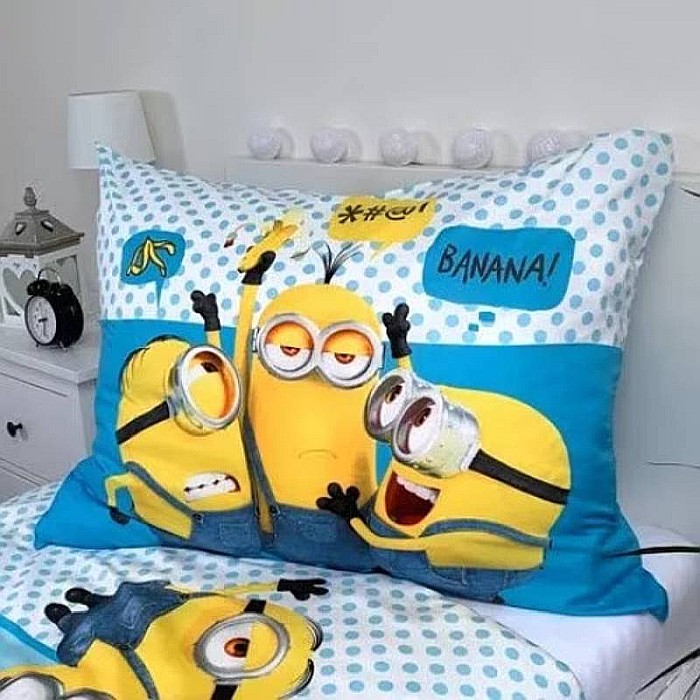 Lenjerie de pat, Minions, 140x200cm, 70x90cm microfibră, Albastru [4]