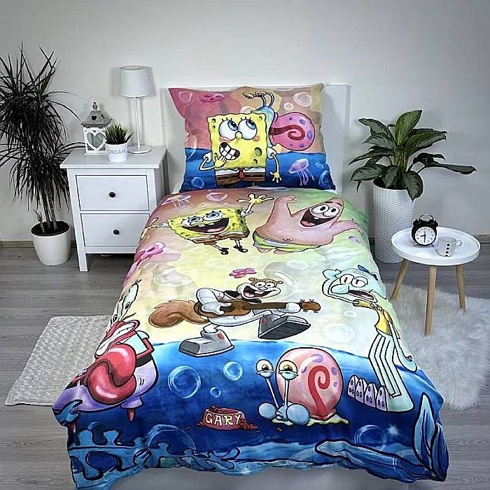 Set lenjerie de pat, SpongeBob, 140x200cm 70x90cm, Microfibră, Multicolor [2]