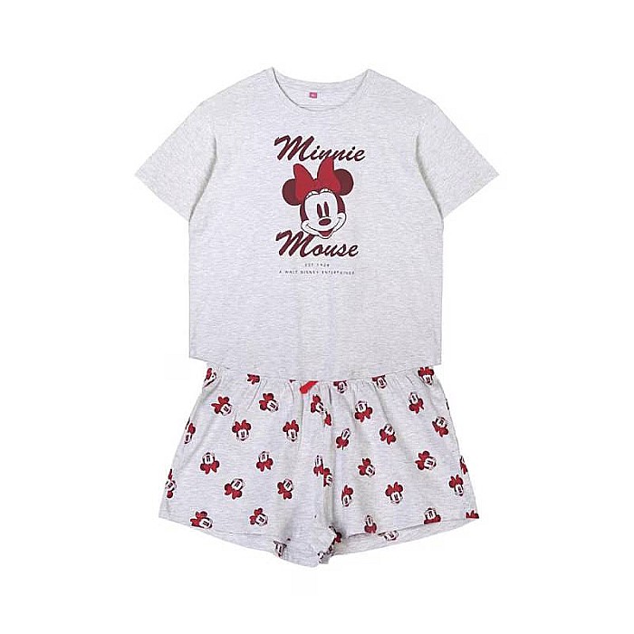 Pijamale damă cu mânecă scurtă, gri, bumbac, Minnie Mouse, Disney [1]