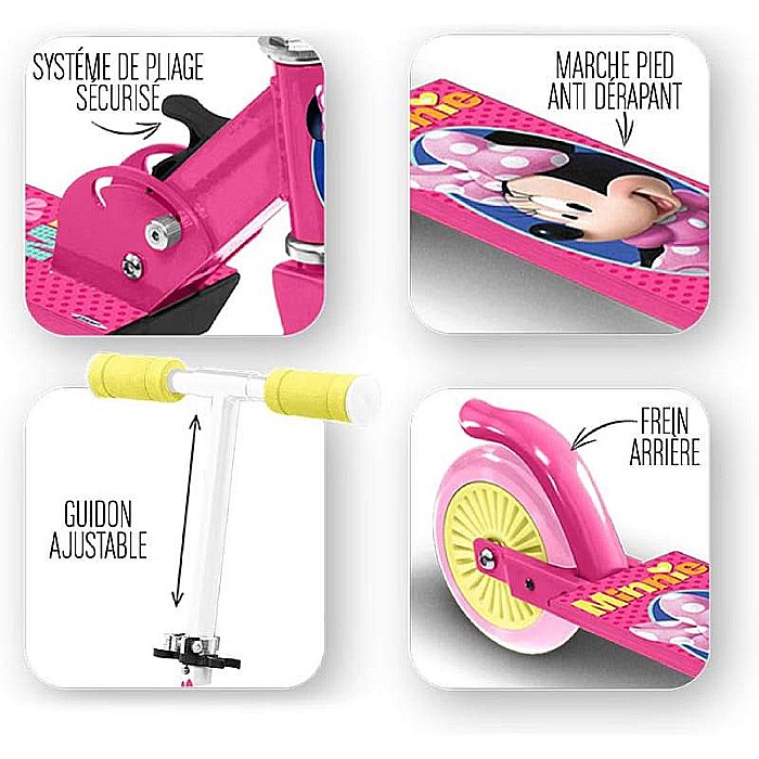 Trotinetă pliabilă cu 2 roți 3 ani +, multicolor, ghidon ajustabil, mânere pliabile, platformă antiderapantă, frână posterioară cu piciorul, Minnie Mouse [2]