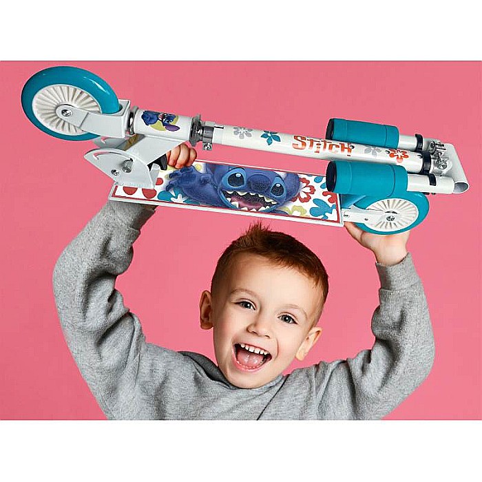 Trotinetă pliabilă cu 2 roți 3 ani +, multicolor, ghidon ajustabil, mânere pliabile, platformă antiderapantă, frână posterioară cu piciorul, Stitch [5]