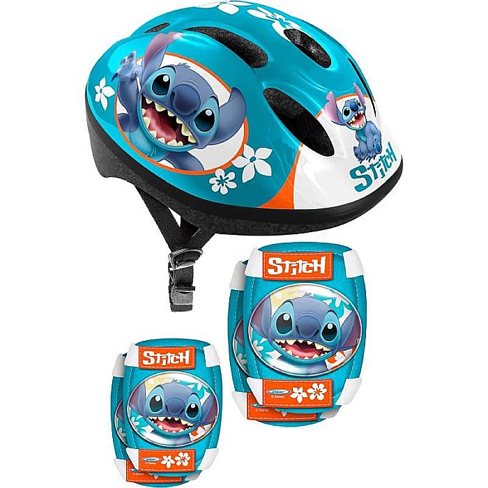 Set protecție pentru copii, cască cu mărime reglabilă, genunchiere și cotiere, multicolor, 3-6 ani, Stitch [1]