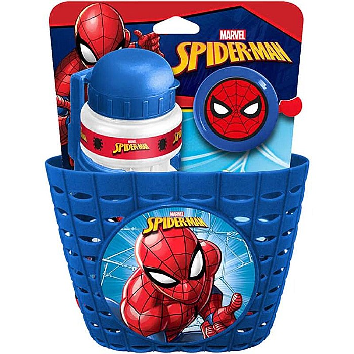 Set trei accesorii pentru bicicletă copii, coș, sonerie și sticlă apă, multicolor, Spiderman [2]