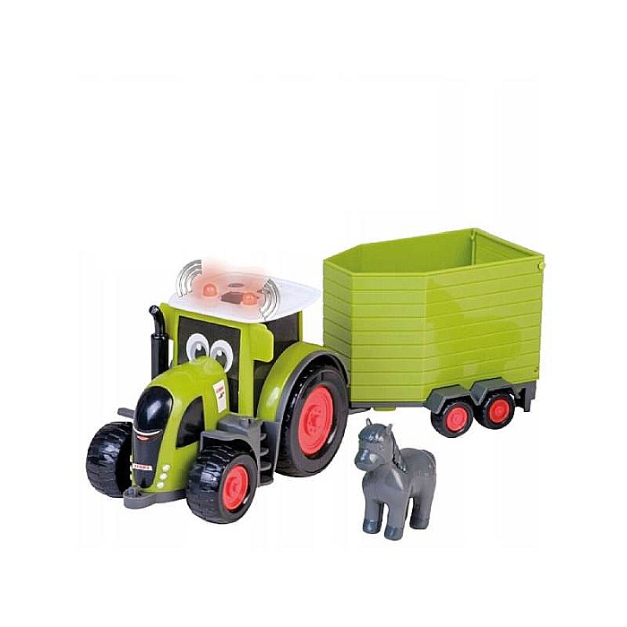 Tractor Claas 870 Axion cu remorcă pentru animale 35 x 13 x 12 cm, cal inclus, cu sunete și lumini, multicolor, cu baterii incluse [1]