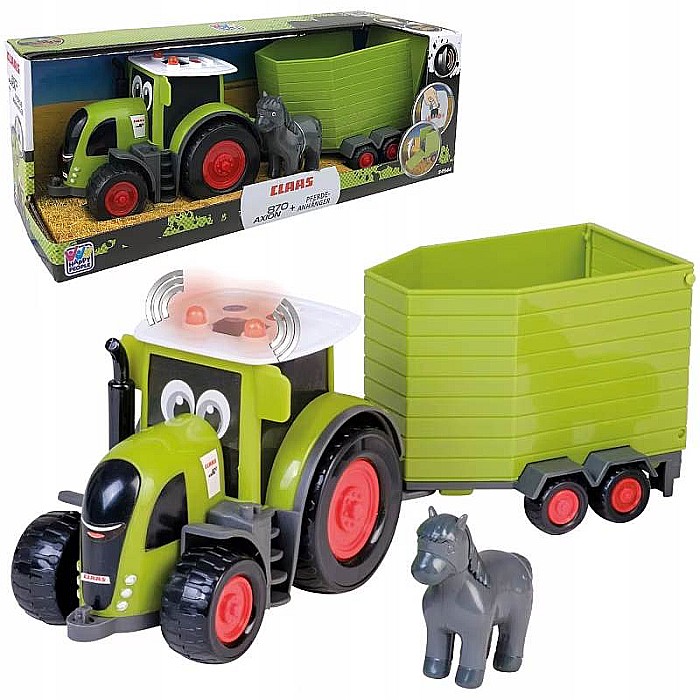 Tractor Claas 870 Axion cu remorcă pentru animale 35 x 13 x 12 cm, cal inclus, cu sunete și lumini, multicolor, cu baterii incluse [3]