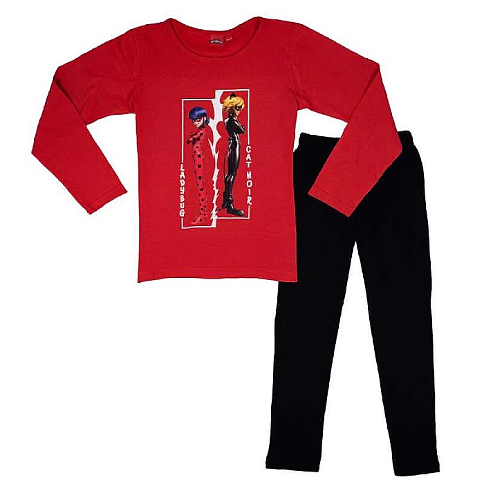 Pijama copii, cu mânecă lungă, 100% bumbac, multicolor, Love, Miraculous, LadyBug [1]