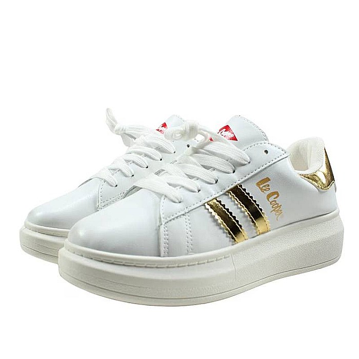 Pantofi sport din piele ecologică cu detalii holografice, alb, GO, Lee Cooper [2]