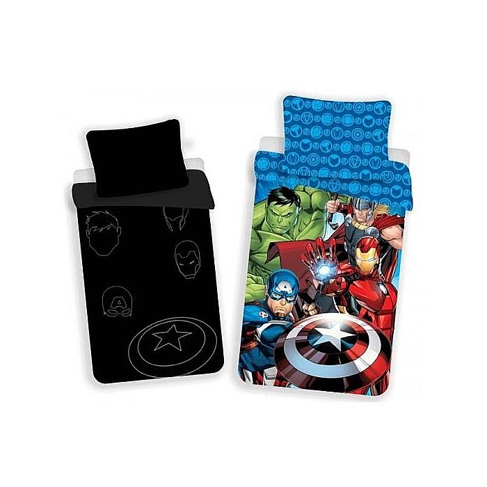 Set lenjerie de pat copii  Avengers team, fosforescent, bumbac, 2 piese, 140x200 cm, 70x90 cm [2]