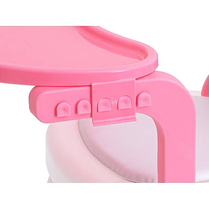 Scaun pentru copii, din material plastic, multifuncțional, +1 an Homio, Măsuță încorporată, Tăviță detașabilă, Bază antiderapantă, Alb/ Roz, greutate maximă 26 kg [8]
