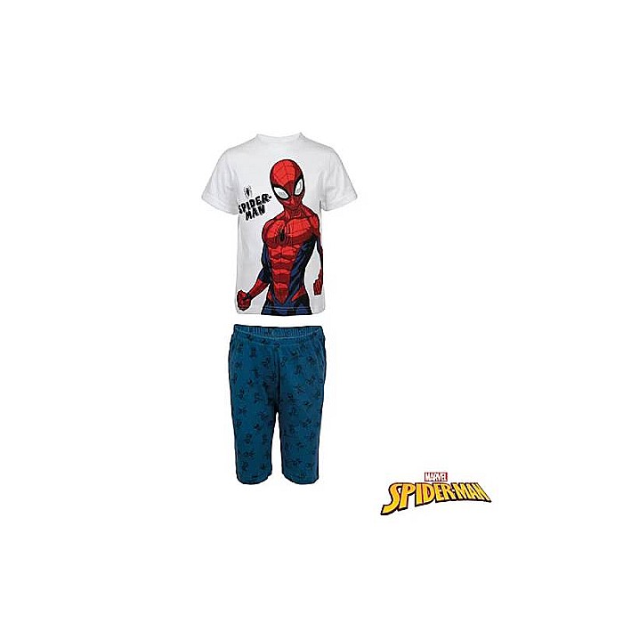 Pijama copii, cu mânecă scurtă, 100% bumbac, alb/albastru, Spiderman, Marvel, spi220 [2]
