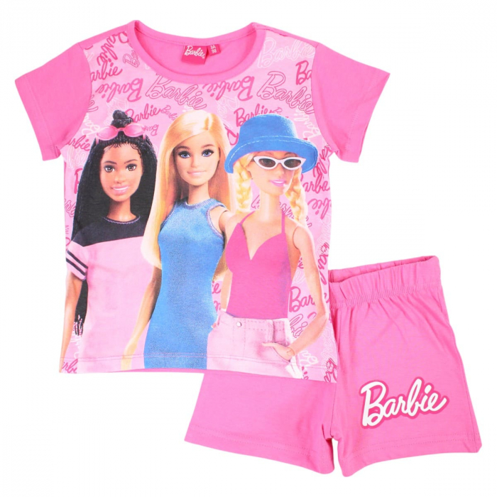 Pijamale copii cu maneca scurta, 100% bumbac, multicolor, Happy, Barbie [1]