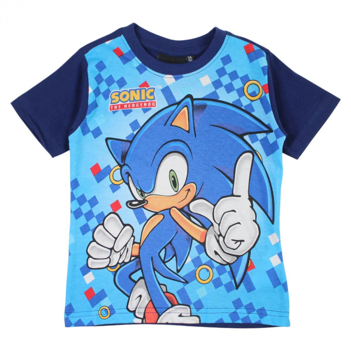 Pijamale copii cu maneca scurta, 100% bumbac, multicolor, Happy Days, Sonic [3]