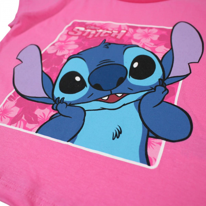 Pijamale copii cu maneca scurta, 100% bumbac, roz, Happy Days, Stitch [5]