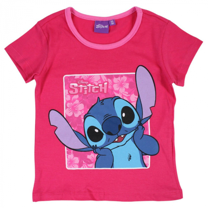 Pijamale copii cu maneca scurta, 100% bumbac, roz, Happy, Stitch [3]