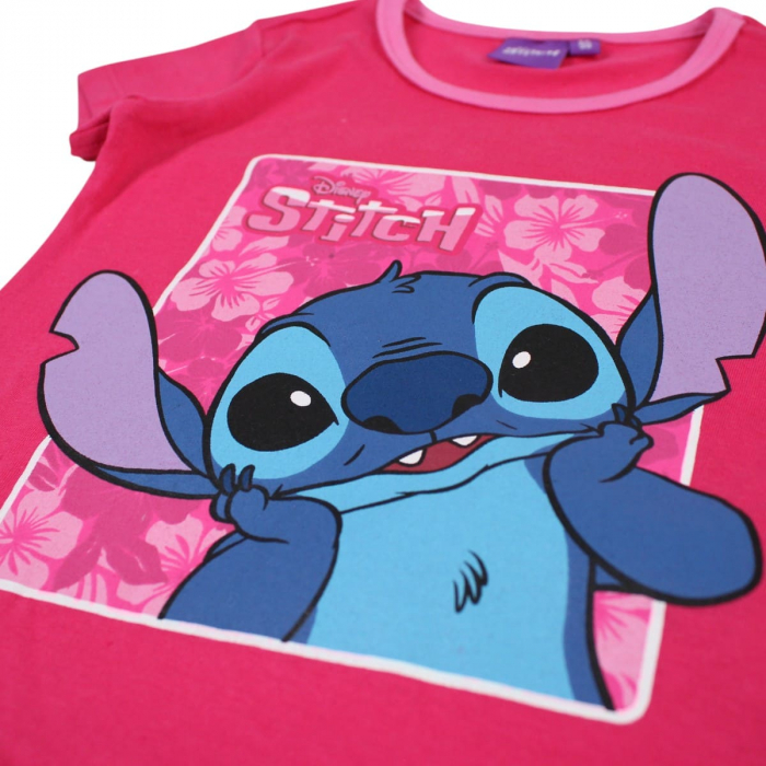 Pijamale copii cu maneca scurta, 100% bumbac, roz, Happy, Stitch [5]