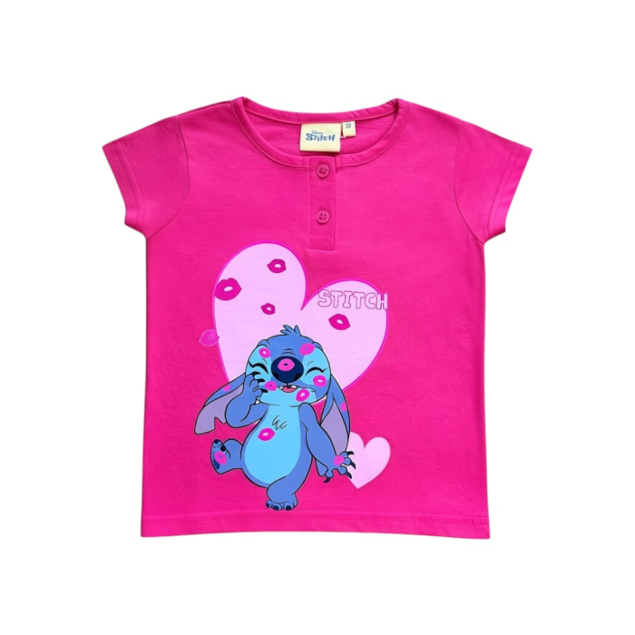Pijamale copii, mânecă scurtă, 100% bumbac, roz, Hero, Stitch, Disney [2]