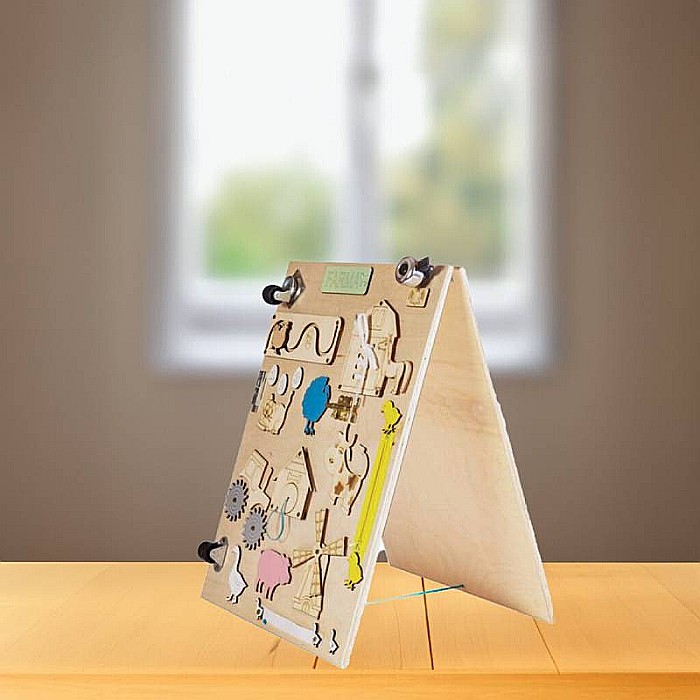 Placă senzorială tip Montessori, 2 în 1 tablă animale + tablă de scris și desenat, din lemn, Homio, The little farmer [3]