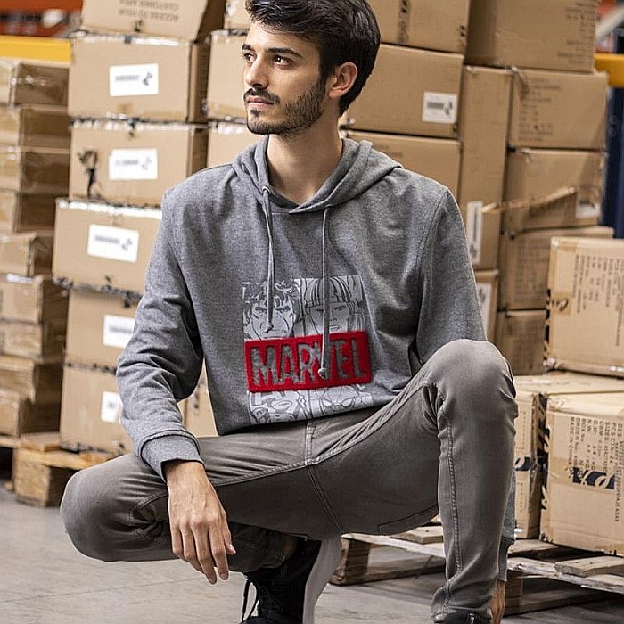Hanorac bărbați cu glugă, 100% bumbac, gri, Marvel [6]