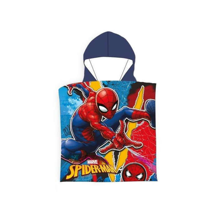 Prosop de baie pentru copii, tip poncho, 100% bumbac, multicolor, 55x110 cm, So fun, Spiderman [1]