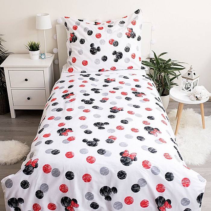 Set lenjerie pat copii, multicolor, 2 piese, 100% bumbac, 140×200 cm, 70×90, Love 04, Mickey and Minnie Mouse, Disney [2]