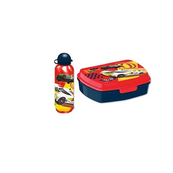 Set cutie sandwich plastic fără BPA și sticlă apă din aluminiu, 400 ml, multicolor, Hot Wheels [2]