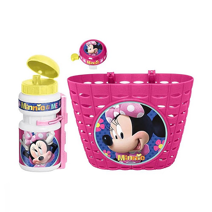 Set trei accesorii pentru bicicletă copii, coș, sonerie și sticlă apă, multicolor, Minnie Mouse [1]