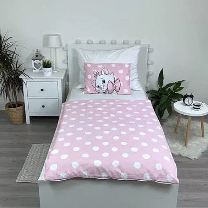 Lenjerie de pat, 100% bumbac, Disney Marie, 100x135 cm, 40x60 cm, Alb/Roz [2]