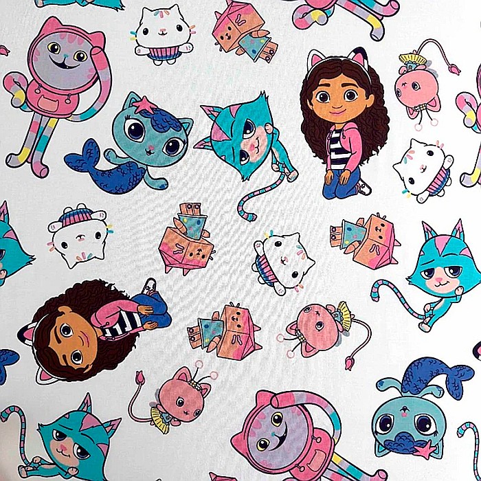 Cearceaf cu margini elastice, multicolor, 100% bumbac, 90 x 200 cm, Gabby's Dollhouse [2]