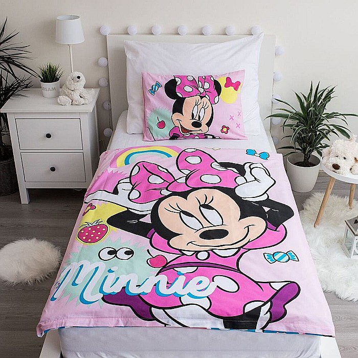 Set lenjerie pat copii, multicolor, 2 piese, 100% bumbac, 100x135 cm, 40x60, Pink Square, Minnie Mouse, Disney [5]