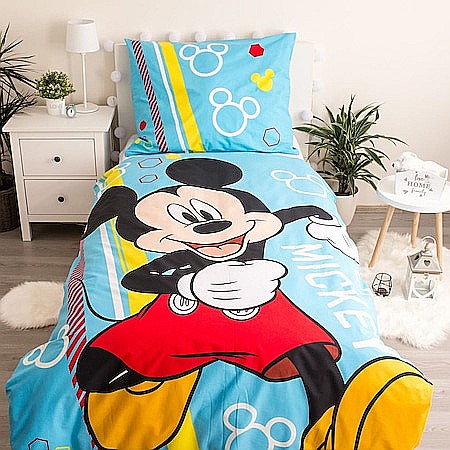 Set lenjerie pat copii, cu detalii fosforescente, multicolor, 2 piese, 100% bumbac, 140×200 cm, 70×90, Disney, Mickey Mouse, Happy [4]