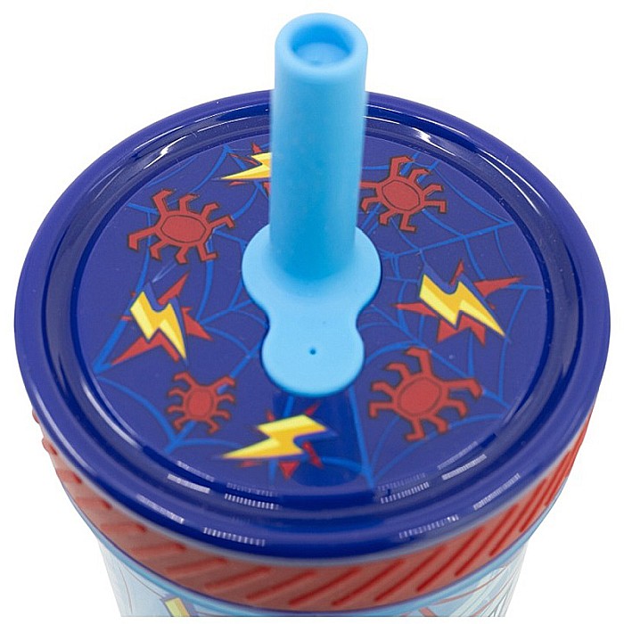 Pahar plastic, fără BPA, Smartgrip, anti-răsturnare cu păi din silicon, 370 ml, Spiderman [2]