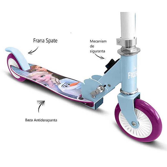 Trotinetă pliabilă cu 2 roți 3 ani +, sarcina maximă 50 kg, rulmenți ABEC 5, multicolor, ghidon ajustabil, mânere pliabile, platforma antiderapantă, frână posterioară cu piciorul, Frozen [2]