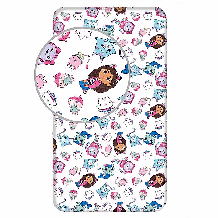 Cearceaf cu margini elastice, multicolor, 100% bumbac, 90 x 200 cm, Gabby's Dollhouse [3]