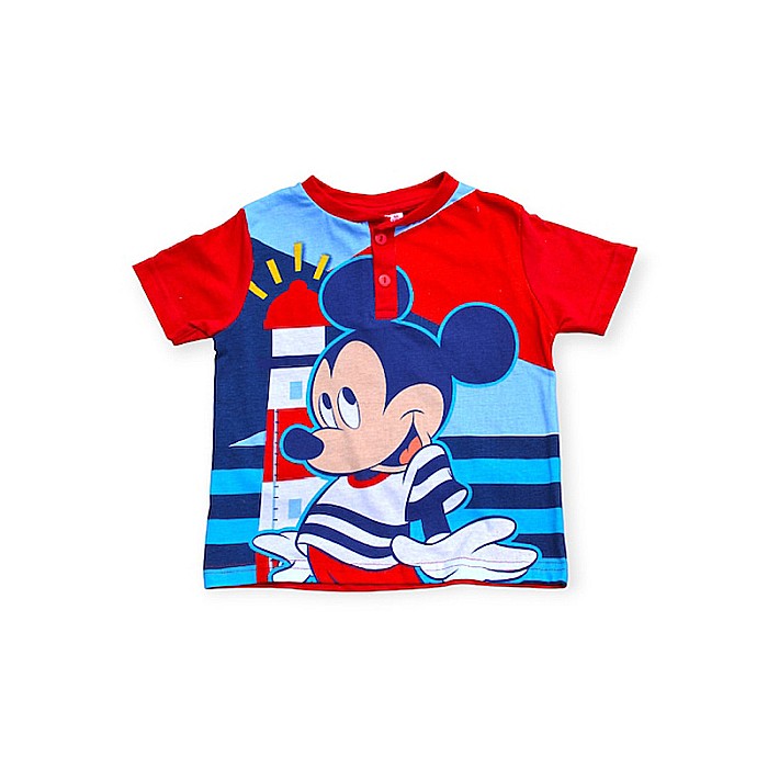 Pijamale copii cu mânecă scurtă, 100% bumbac, roșu, Happy, Mickey Mouse [2]