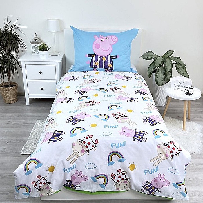 Set lenjerie de pat 2 piese, Reversibilă și Fosforescentă, multicolor, 100% bumbac, 140 x 200 cm, 70 x 90 cm, Peppa Pig [3]